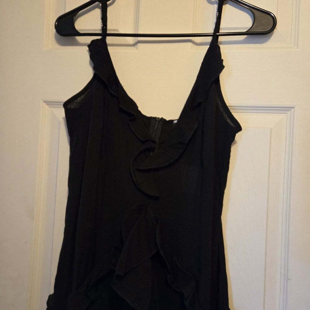 Pretty Little Thing Black Textured Frill Maxi Dress, Size 10 Tall, NWT - Picture 4 of 9